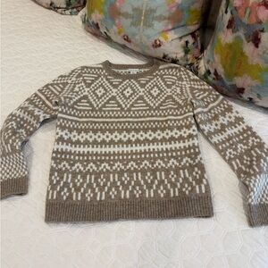 cupcakes & cashmere Geometric Brown and White Crewneck Sweater